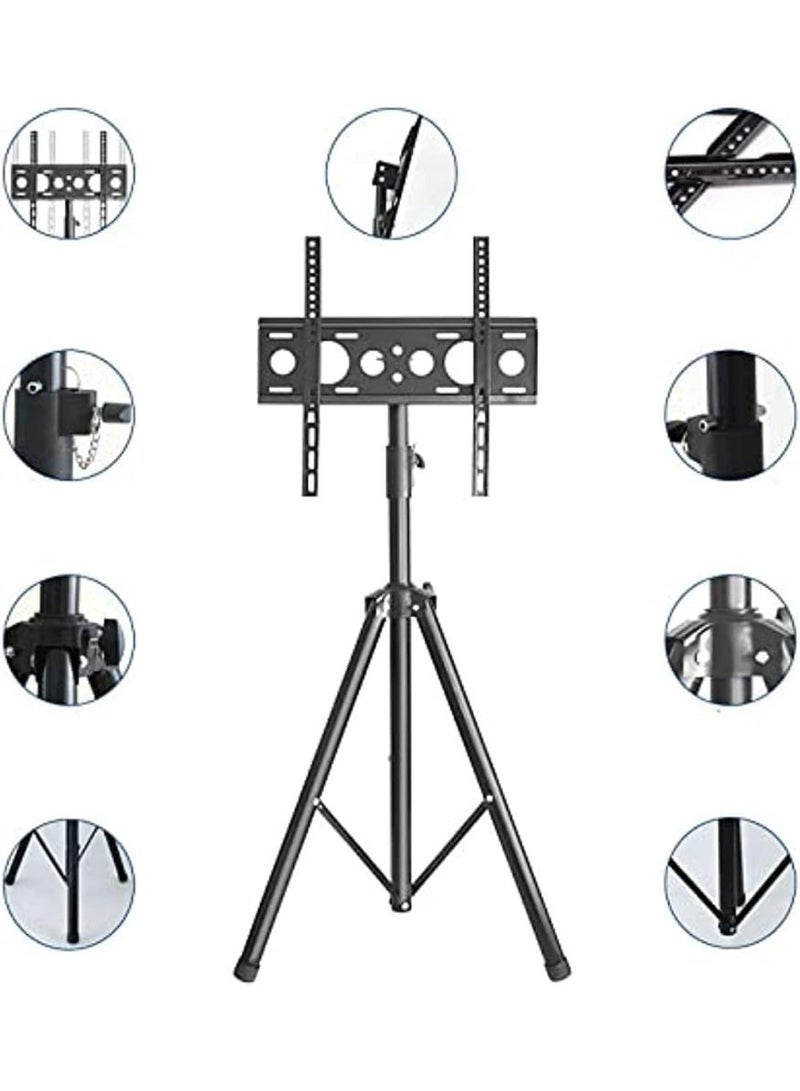 حامل تلفزيون ثلاثي القوائم محمول، قابل للإمالة، مناسب لأجهزة التلفزيون/الشاشات المسطحة LED وLCD وOLED من 26 إلى 50 بوصة، ارتفاع قابل للتعديل (95-180 سم)، حامل أرضي أسود - Image 3